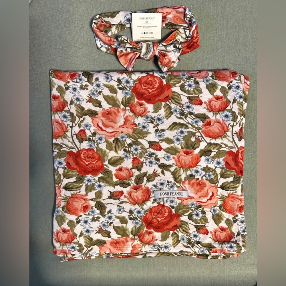 Posh Peanut Rose and Floral Blanket with Headband
